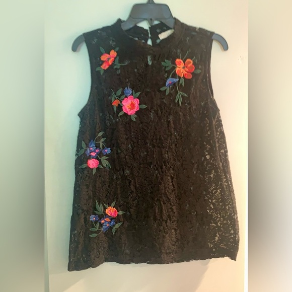 LOFT Tops - LOFT Black Lace Embellished Tank Top Blouse - SZ M